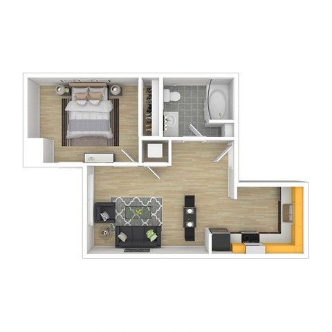 Floor plan for 1 bed, 1 bath, 583 sqft