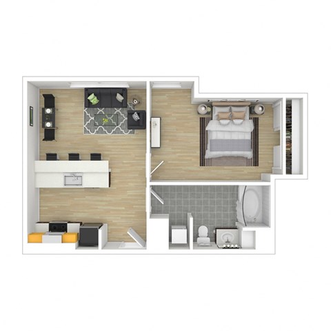 Floor plan for 1 bed, 1 bath, 625 sqft