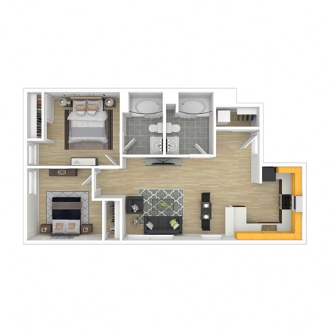 Floor plan for 2 beds, 2 baths, 859 sqft