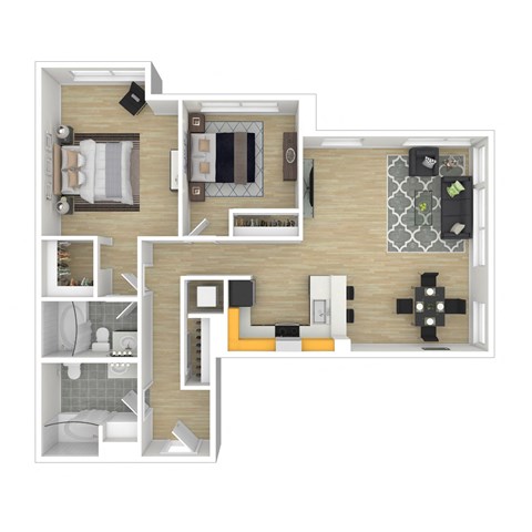 Floor plan for 2 beds, 2 baths, 1061 sqft