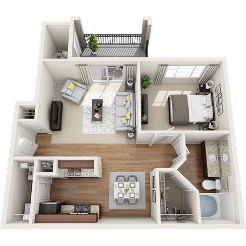 Floor plan for 1 bed, 1 bath, 707 sqft