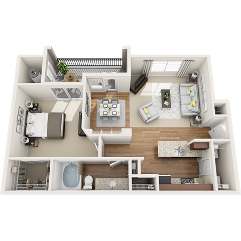 Floor plan for 1 bed, 1 bath, 796 sqft