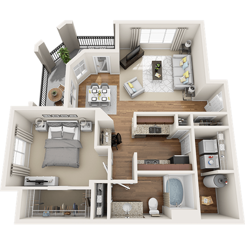 Floor plan for 1 bed, 1 bath, 850 sqft