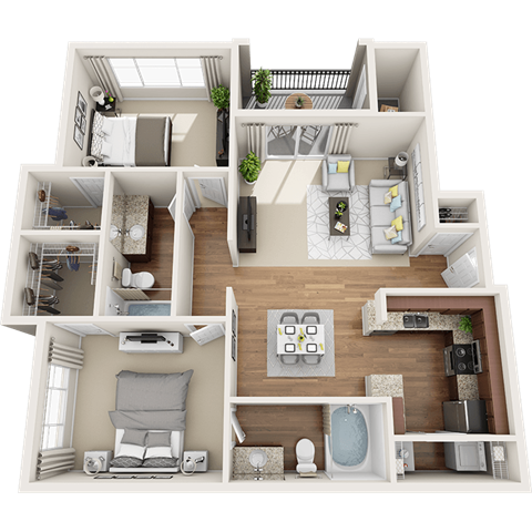 Floor plan for 2 beds, 2 baths, 1093 sqft