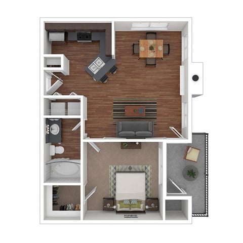 Floor plan for 1 bed, 1 bath, 700 sqft