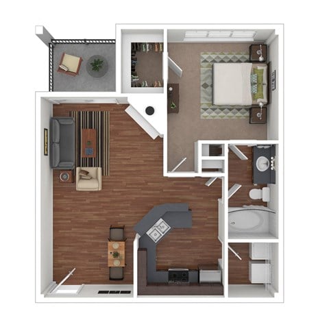 Floor plan for 1 bed, 1 bath, 771 sqft