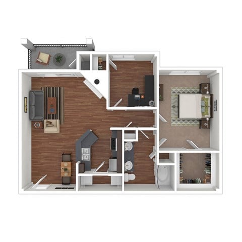 Floor plan for 1 bed, 1 bath, 949 sqft