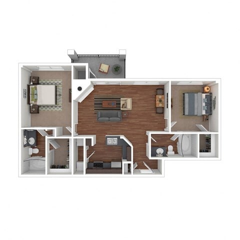 Floor plan for 2 beds, 2 baths, 1083 sqft