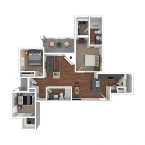 Floor plan for 3 beds, 2 baths, 1345 sqft