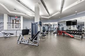 Atlanta apartment for rent - the gym is equipped with weights and cardio equipment at the apartments