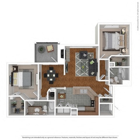 Floor plan for 2 beds, 2 baths, 1273 sqft