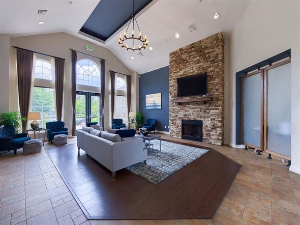 Lakewood apartment for rent - a living room with a couch and a fireplace