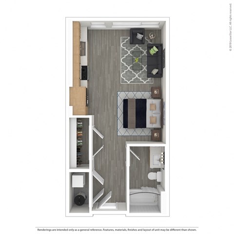 Floor plan for studio, 1 bath, 499 sqft