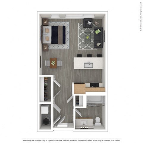 Floor plan for studio, 1 bath, 580 sqft