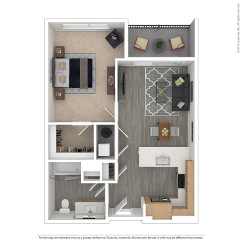 Floor plan for 1 bed, 1 bath, 708 sqft