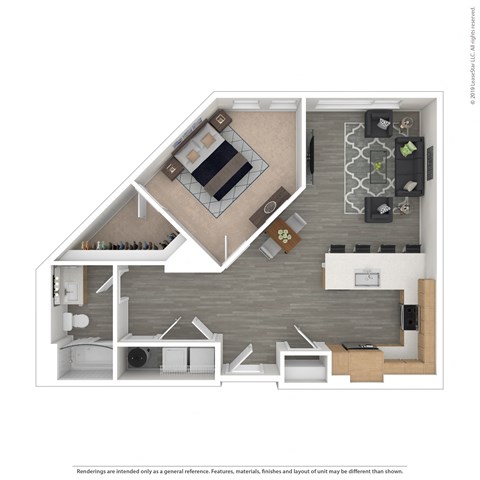 Floor plan for 1 bed, 1 bath, 827 sqft