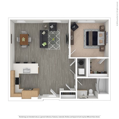 Floor plan for 1 bed, 1 bath, 854 sqft