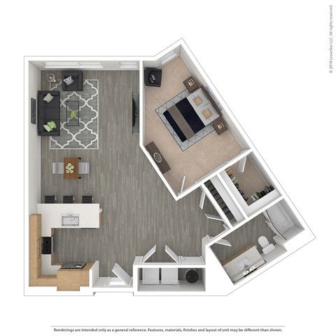 Floor plan for 1 bed, 1 bath, 958 sqft
