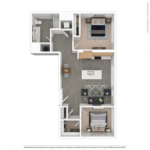 Floor plan for 2 beds, 1 bath, 960 sqft