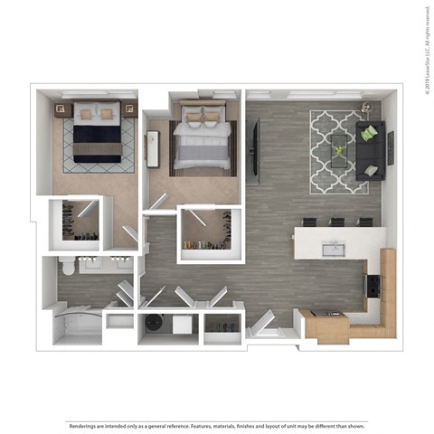 Floor plan for 2 beds, 1 bath, 960 sqft