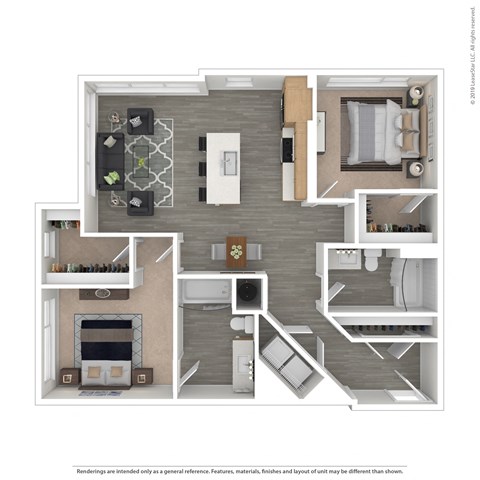 Floor plan for 2 beds, 2 baths, 1091 sqft