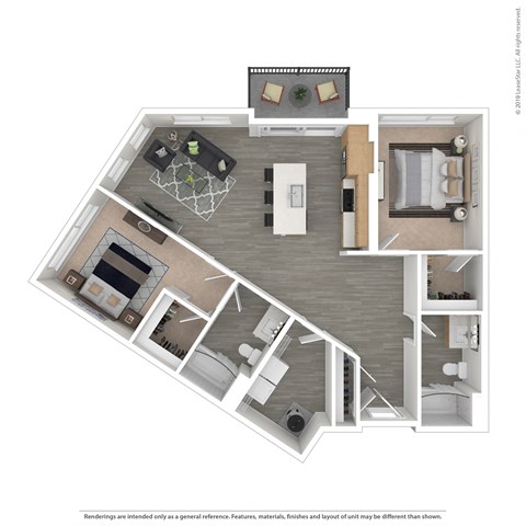 Floor plan for 2 beds, 2 baths, 1138 sqft