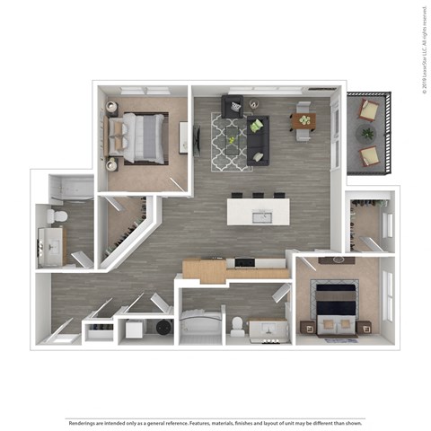 Floor plan for 2 beds, 2 baths, 1139 sqft