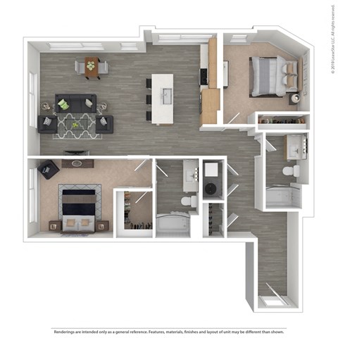 Floor plan for 2 beds, 2 baths, 1161 sqft