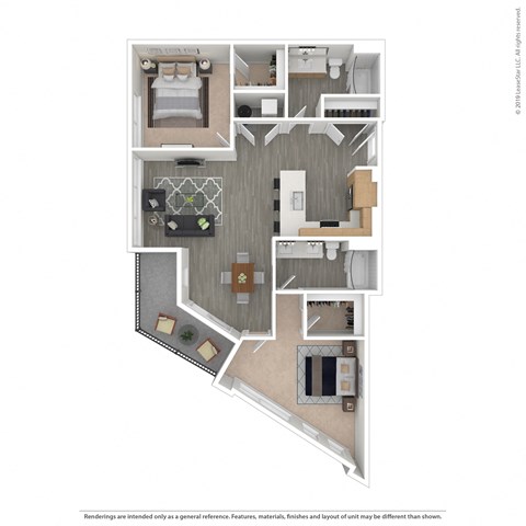 Floor plan for 2 beds, 2 baths, 1252 sqft
