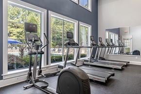 Atlanta apartment for rent - A gym with treadmills, elliptical machines, and a stationary bike.