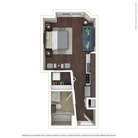 Floor plan for studio, 1 bath, 458 sqft