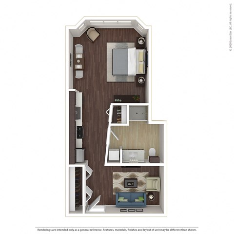 Floor plan for studio, 1 bath, 499 sqft