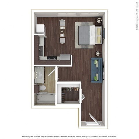 Floor plan for studio, 1 bath, 500 sqft