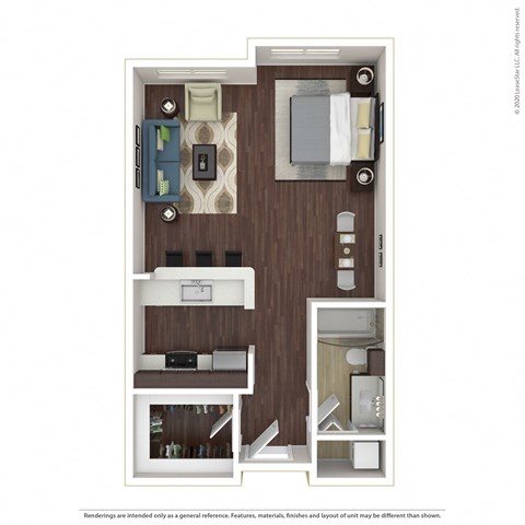 Floor plan for studio, 1 bath, 576 sqft