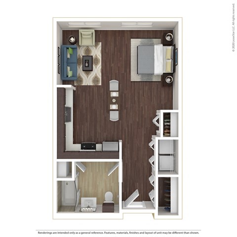 Floor plan for studio, 1 bath, 576 sqft