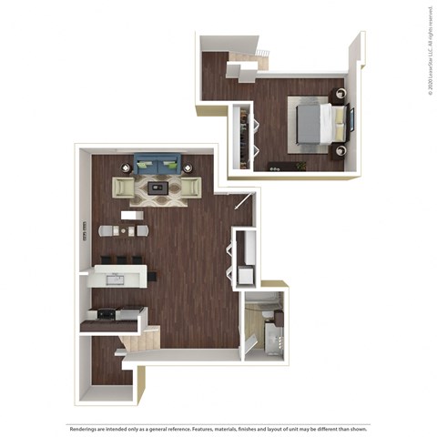 Floor plan for 1 bed, 1 bath, 1119 sqft