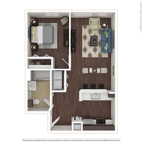 Floor plan for 1 bed, 1 bath, 639 sqft