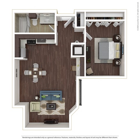 Floor plan for 1 bed, 1 bath, 720 sqft