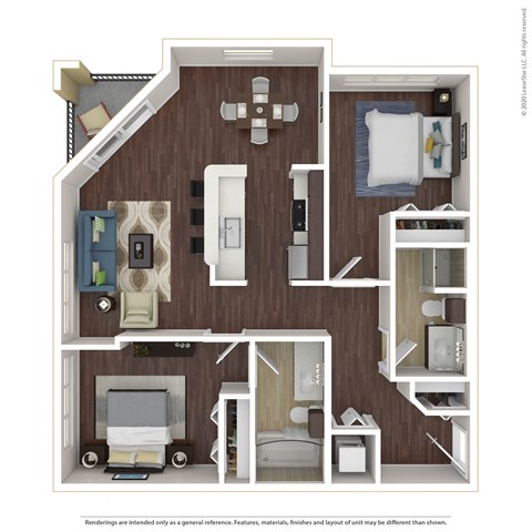 Floor plan for 2 beds, 2 baths, 904 sqft