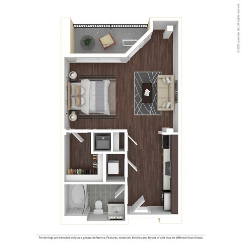 Floor plan for studio, 1 bath, 553 sqft
