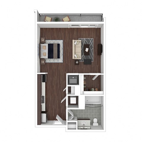 Floor plan for studio, 1 bath, 569 sqft