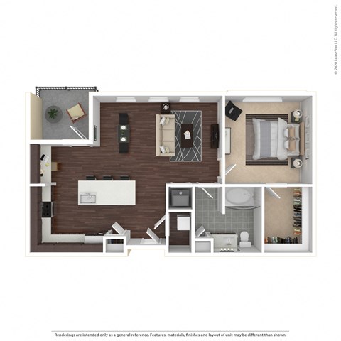 Floor plan for 1 bed, 1 bath, 833 sqft