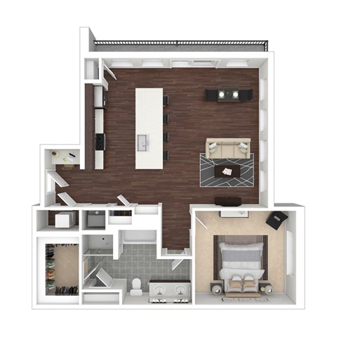 Floor plan for 1 bed, 1 bath, 922 sqft