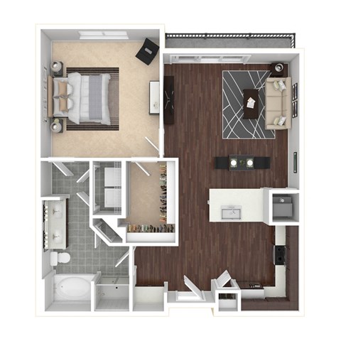 Floor plan for 1 bed, 1 bath, 949 sqft