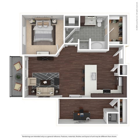 Floor plan for 1 bed, 1 bath, 924 sqft