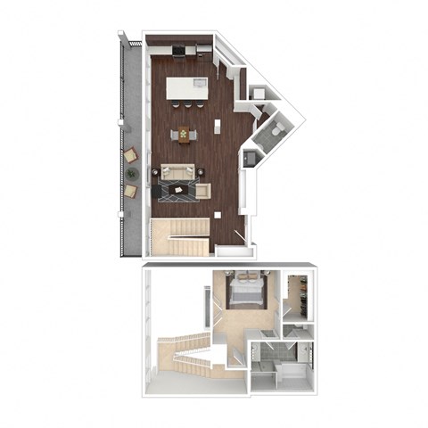 Floor plan for 1 bed, 1.5 baths, 1378 sqft