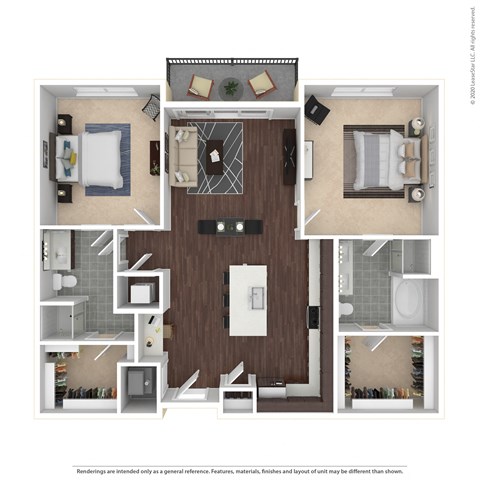 Floor plan for 2 beds, 2 baths, 1145 sqft