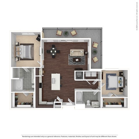 Floor plan for 2 beds, 2 baths, 1185 sqft