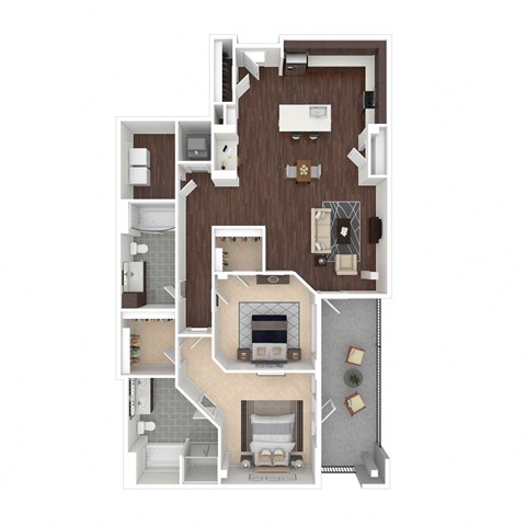 Floor plan for 2 beds, 2 baths, 1350 sqft
