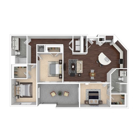 Floor plan for 3 beds, 2 baths, 1382 sqft